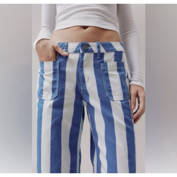 BDG Joey Striped Straight Leg Pants Blue White Wide Crop Sz 28 Urban Out NWT - Picture 3 of 11
